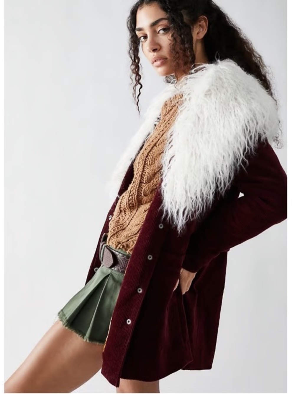 Free People Lady Lane Corduroy Jacket With Removable Faux Fur Collar